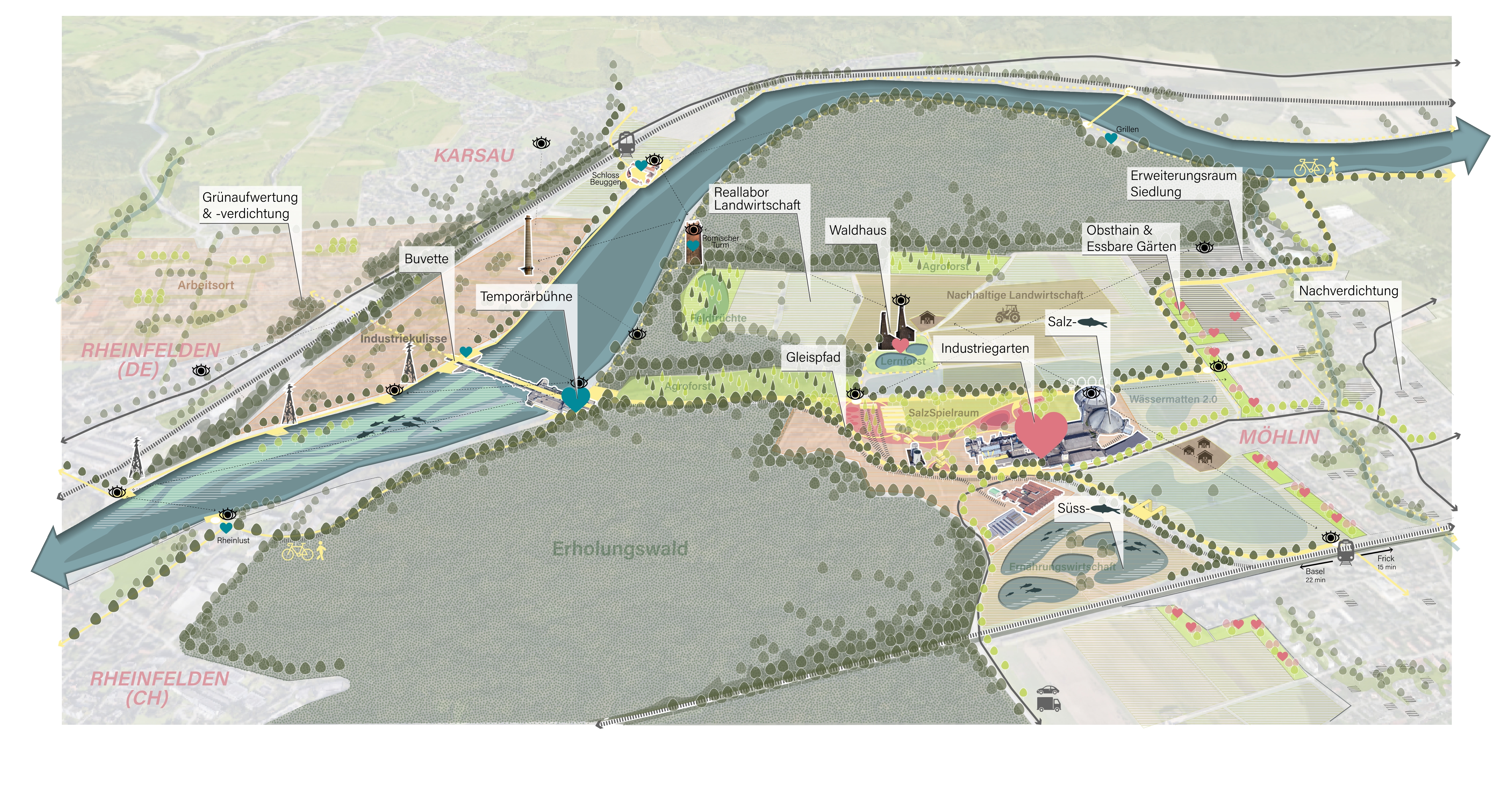 Räumlicher Konzeptplan für den Landschaftspark 2.0 am Hochrhein